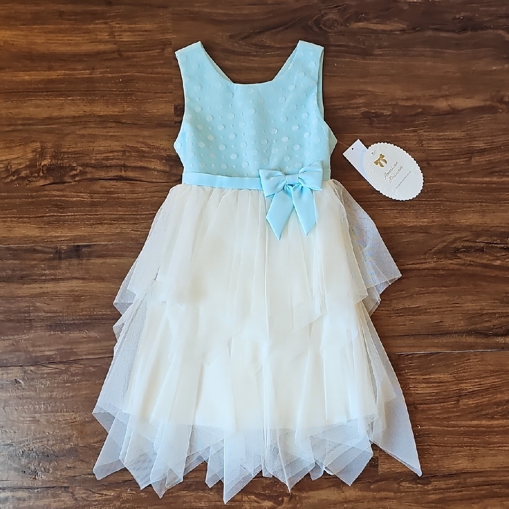 American Princess Baby Blue Polka Dot Party Dress Size 6